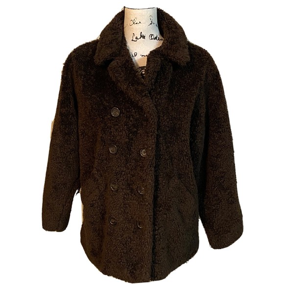 Women’s Gap Faux Fur Coat Teddy Bear Fleece  Jacket Outwear XL Chocolate Brown - Picture 1 of 12